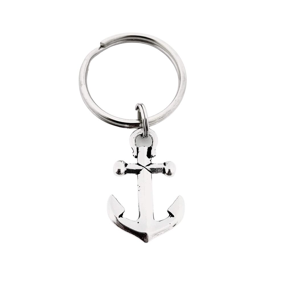 3622 Anchor Pewter Key Chain - Anchor on Round Stainless Steel Key Ring